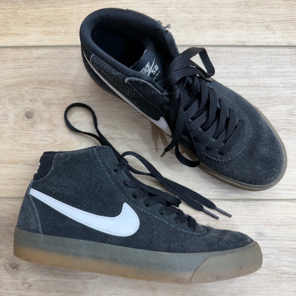 Nike SB Bruin Mid Black‎ Suede High Top Skate Shoes Women US 6.5